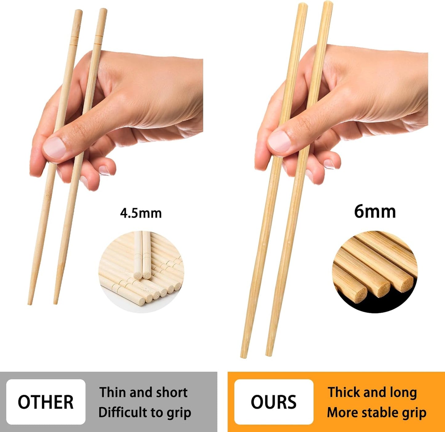Disposable Bamboo Chopsticks (Approx.100 sets),Japanese Chopsticks,9.25'' Long Chopsticks Disposable,Individually Full Kraft Paper Wrapped Chinese Chopsticks