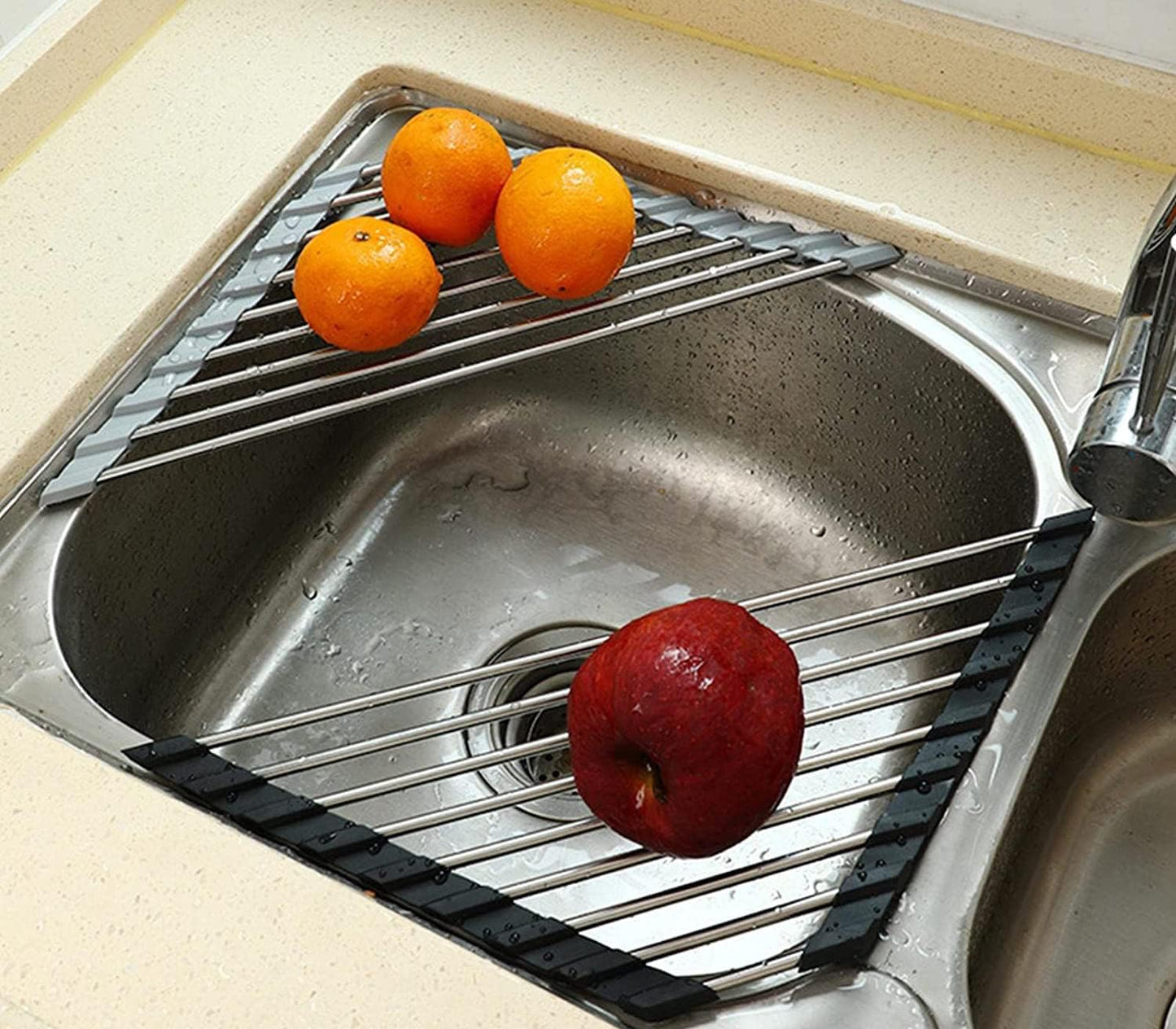 Ahyuan Roll up Dish Drying Rack Over The Sink Kitchen Roll up Sink Drying Rack Portable Dish Drainer Foldable Dish Drying Rack (Warm Gray, Triangle 16.3''X9.4'')