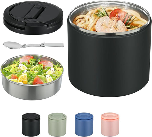 Soup Thermo for Hot Food Adults 40oz Lunch Containers Wide, Thermo Insulated Containers Leak Proof Vacuum Stainless Steel With Carry Handle and Spoon BPA Free (black)