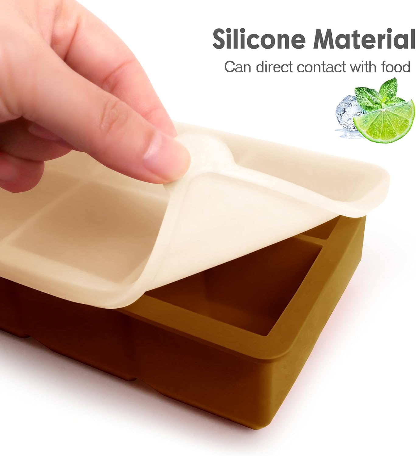 Silicone Ice Cube Trays with Lids,Large Square Ice Cube Molds for Freezer, Whiskey, Cocktail, Stackable Flexible and Reusable & Easy Release BPA Free (2 Pack&Dark Gray and Golden)