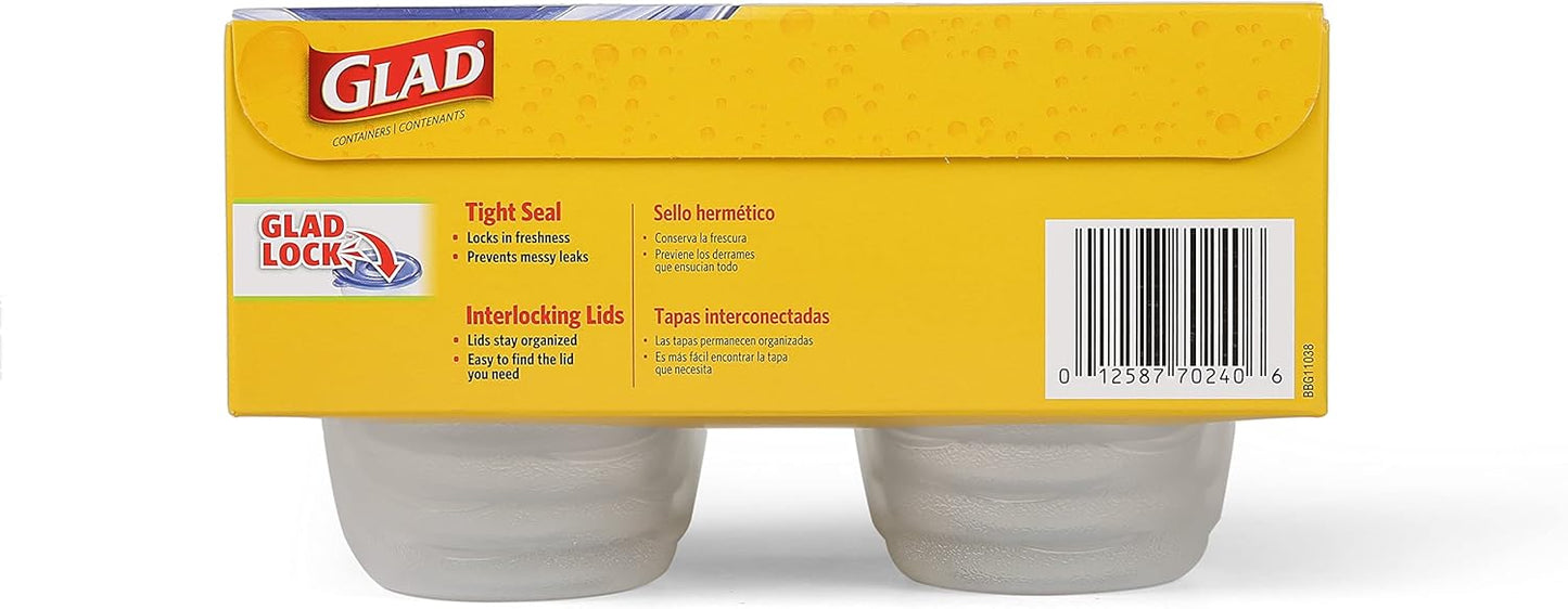 Glad GladWare Mini Round Food Storage Containers - Small Meal Container Holds up to 4 Ounces of Food - Lock Tight Seal, 8 Count