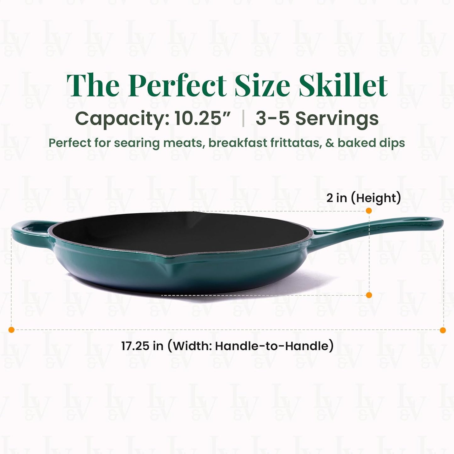 Larder & Vine Enameled Cast Iron Skillet | 10.25 inch Cast Iron Pan | Saute Pan with Pour Spouts | Enamel Coated Cast Iron Skillet | Compatible on All Cooktops & Oven Safe to 500° F | Bondi