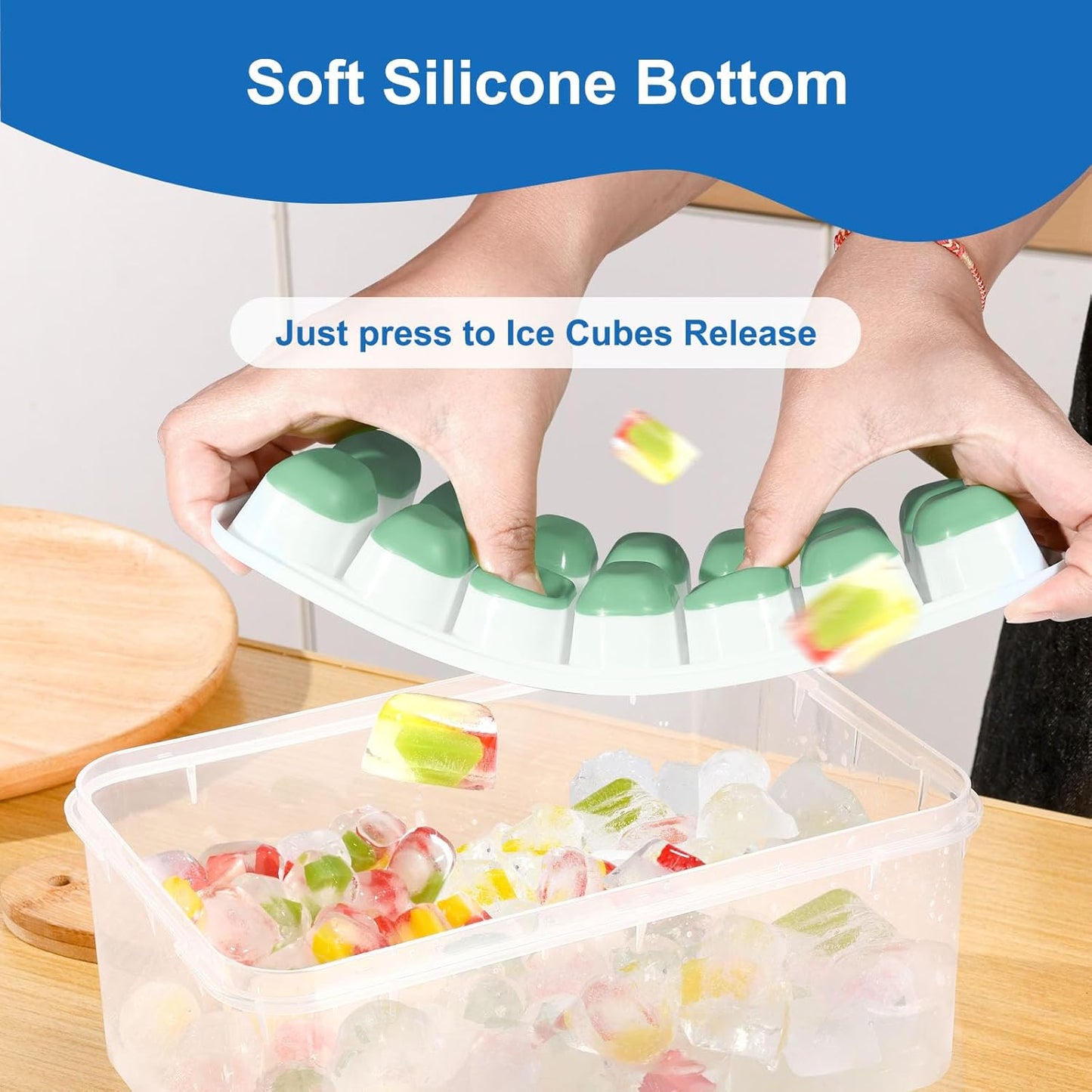 Ice Cube Trays for Freezer with Lids, 4 Pack Silicone & PP Easy-Release Ice Cube Tray, 14 Cubes Each (56 Total), Stackable, BPA Free, LFGB Certified Ice Molds for Drinks, Coffee, Baby Food, Cocktails