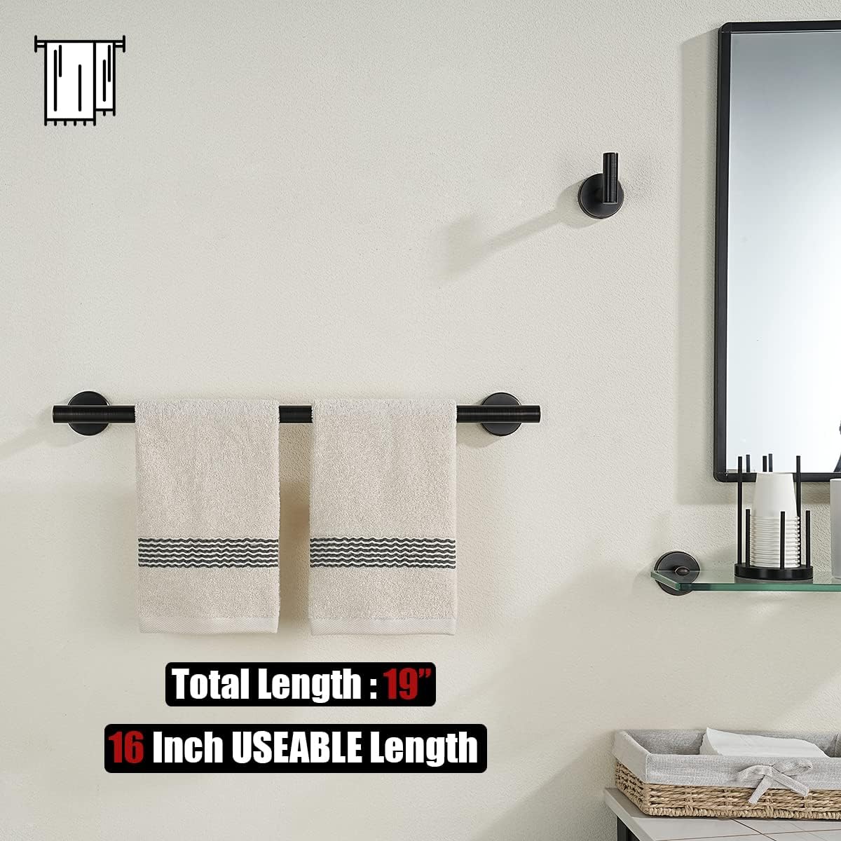 JQK Towel Bar Oil Rubbed Bronze, 19 Inch 304 Stainless Steel Thicken 0.8mm Towel Rack Bathroom, ORB Towel Holder Wall Mount, Useable Length 16 Inch TB110L16-ORB