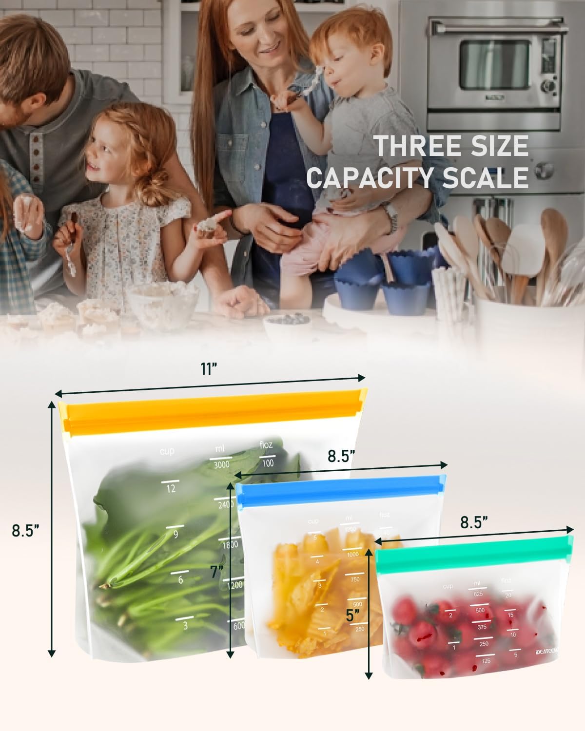 24Pack Freezer Storage Bags Stand Up, Dishwasher Safe Silicone Reusable Bags Various, BPA Plastic Free Food Containers for Lunch, Fruits, Veggies (8Gallon+8Sandwich+8Snack)