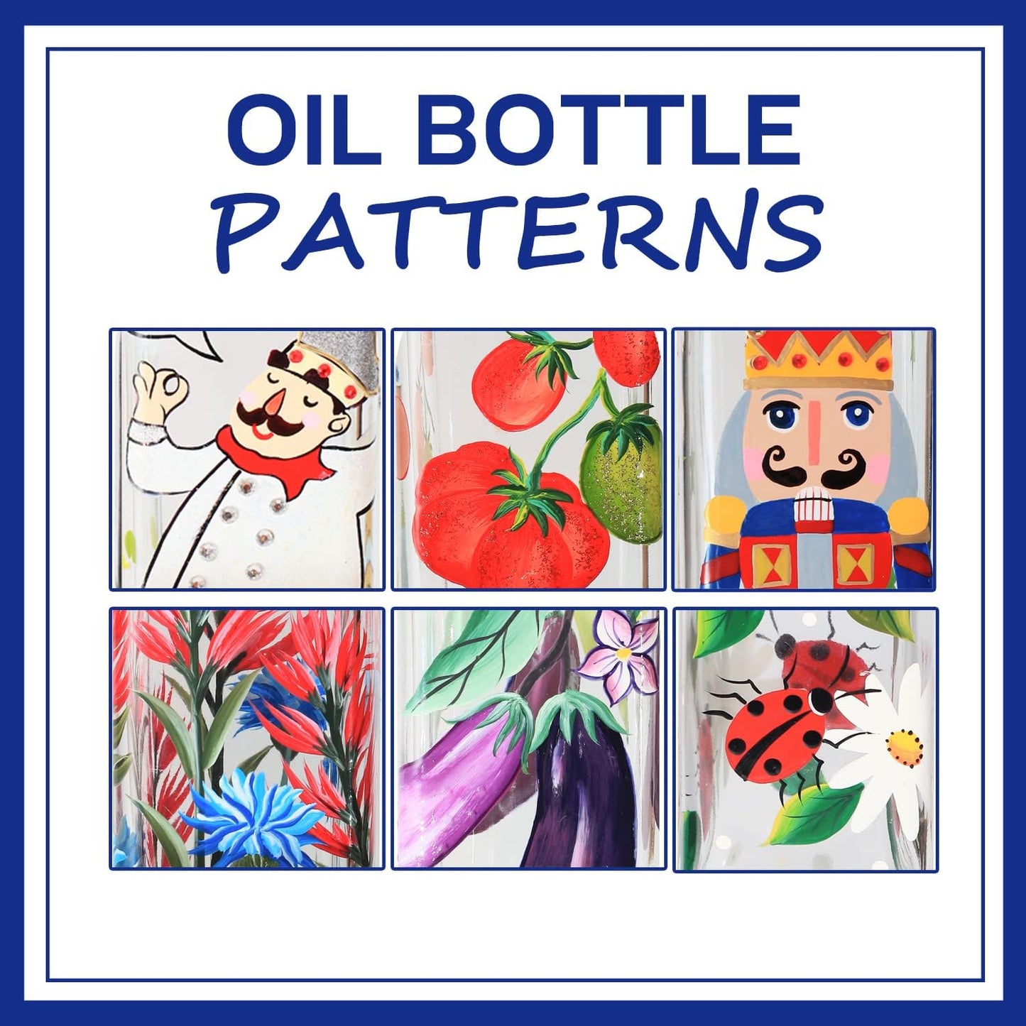 17oz Hand Painted Glass Olive Oil Bottle - 500ml Green Oil & Vinegar Cruet with Pourers and Funnel - Olive Oil Carafe Decanter for Kitchen (The Nutcracker)