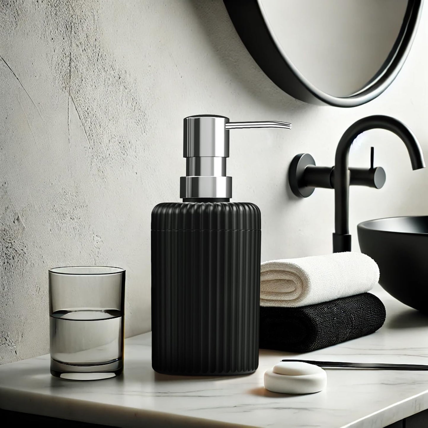 Soap Dispenser for Bathroom,2 Pack Kitchen Hand Soap Dispenser,12oz Modern Minimalist Style Plastic matte black Empty Lotion Dispenser with Refillable Pump,Liquid Bottle for Dish Soap,College Dorm Use