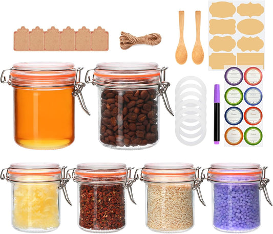 8 oz Small Airtight Glass Jars with Lids,Glass Food Storage Canisters with Lids, Mini Airtight Storage Container for Kitchen Canning, Spice, Honey, Nuts, Snacks, Flour, Set of 6