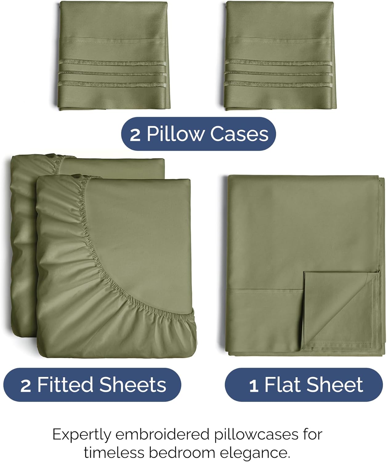 Split King Size 5 Piece Sheet Set - Comfy Breathable & Cooling Bed Sheets Set - Hotel Luxury Bedding for Women, Men, Kids, Teens, Boys & Girls - Deep Pockets and Wrinkle Free - Oeko-Tex - Sage Green