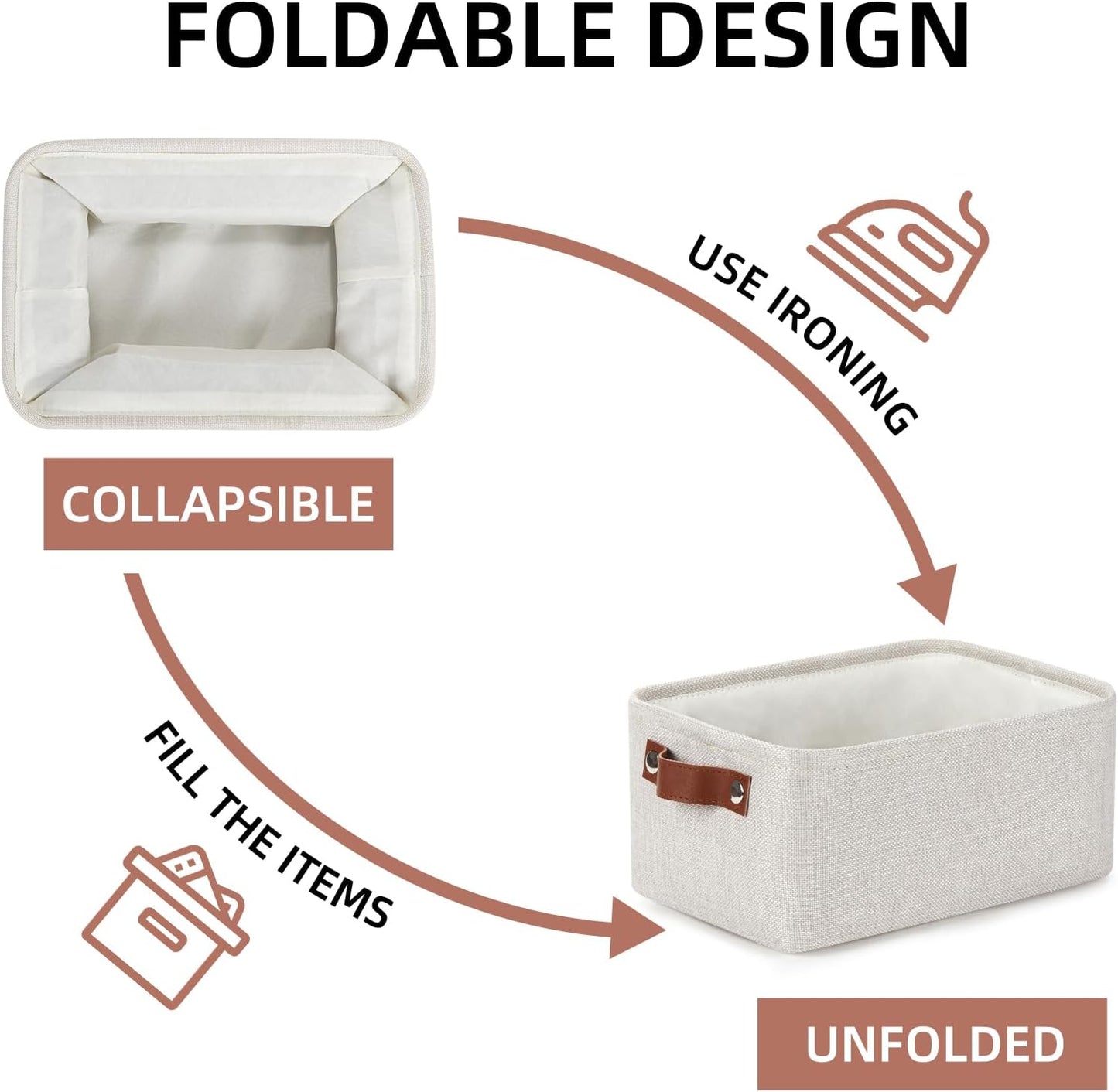 DULLEMELO fabric storage baskets | 11.8x7.9x5.1 inch small baskets for organizing Closet Set of 2 cloth storage baskets | rectangle storage basket with PU Handles (Beige)