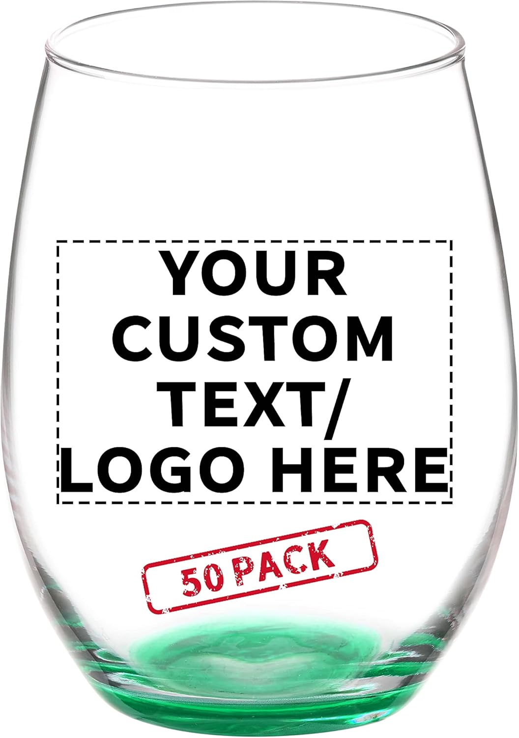 DISCOUNT PROMOS 50 ARC Stemless Wine Glasses Set, 21 oz. - Customizable Text, Logo - Chardonnay, Cabernet, Merlot, Sauvignon - Green