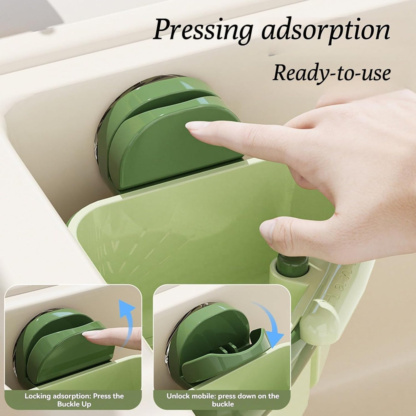 Suction Cup Sink Corner Rack, 2025 Upgraded Automatic Dumping Sink Strainer Basket, Suction Cup Press Sink Drainer Basket, No Drilling Corner Sink Strainer for Food Waste (Green, 2Pcs)