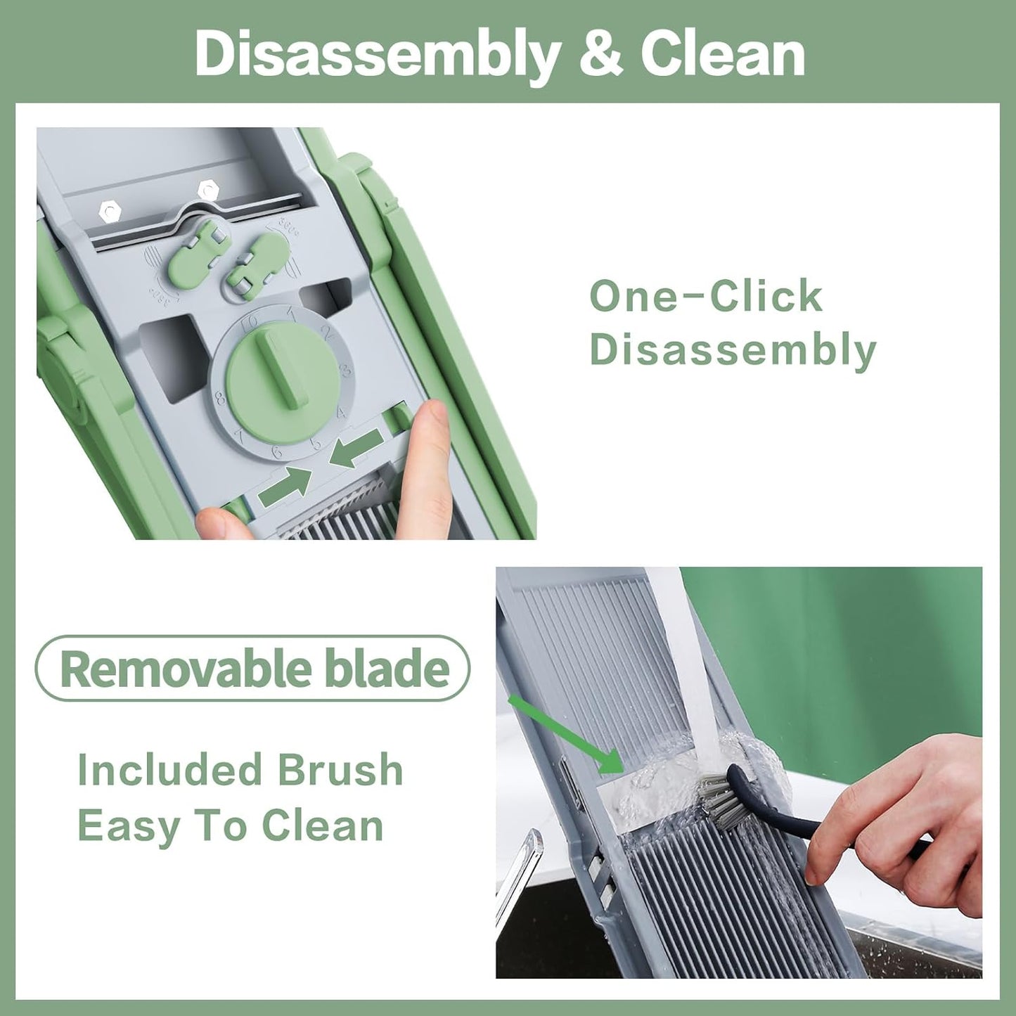 Upgrade Safe Mandoline Slicer for Kitchen, Chopper Vegetable Cutter, Potato Slicer Thickness Adjuster, French Fry Cutter, Veggie Dicer Faster Kitchen Mandolin for Meal Prep Green