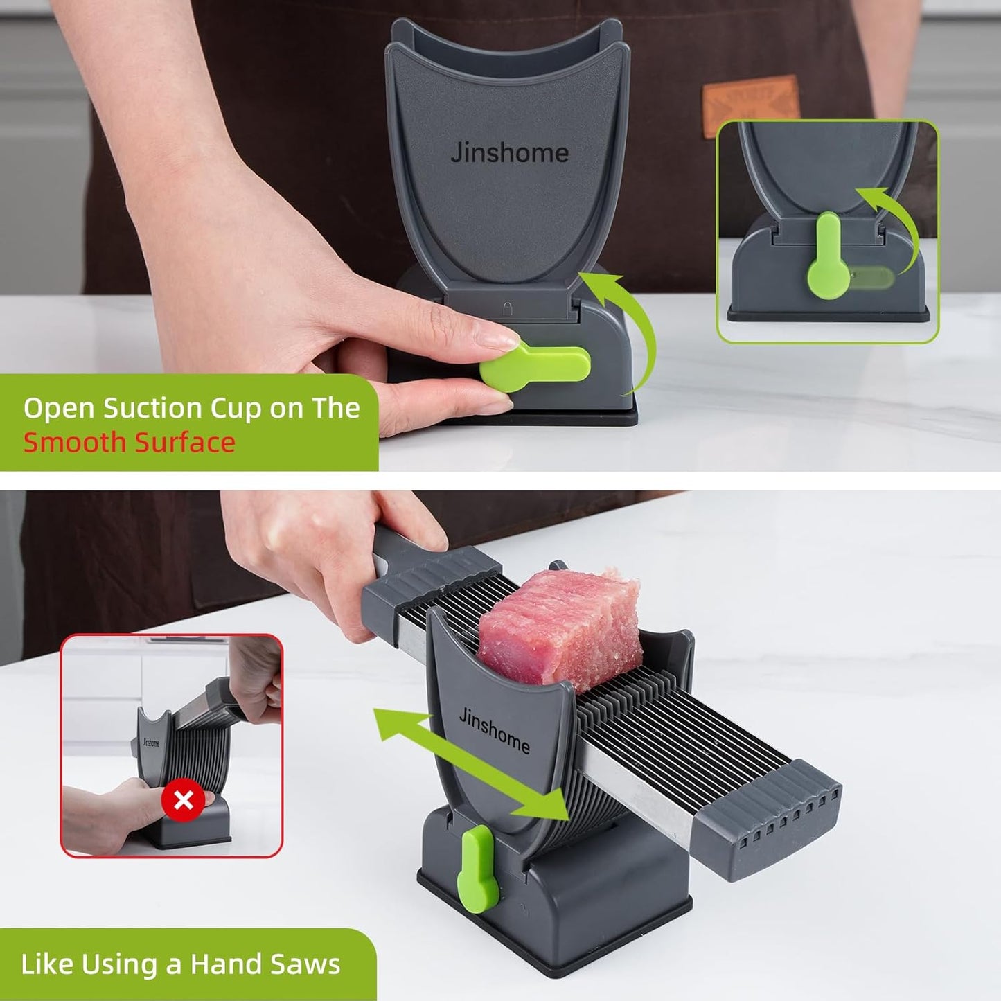 Fresh Meat Slicer, Thickness Adjustable 2 or 4 mm, 17 IN 1 Stainless Steel Manual Meat Cutter, Cleaver Kitchen Knife, Jerky Slicer Suit for Chicken Breast Beef Pork (Gray)