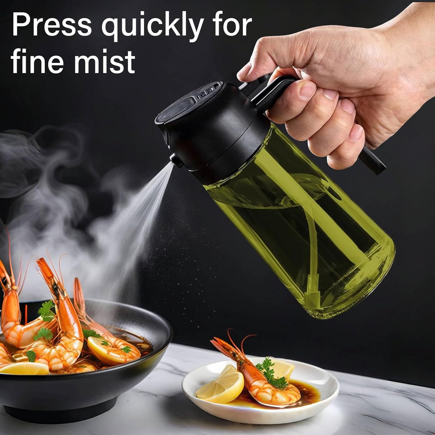 Oil Sprayer for Cooking, Kitchen Goddess 2 in 1 Spray and Pour Olive Oil Dispenser 16oz 450ml Glass Oil Spray Bottle, Mist Olive Oil Dispensing, Air Fryer, Dark Green (black)