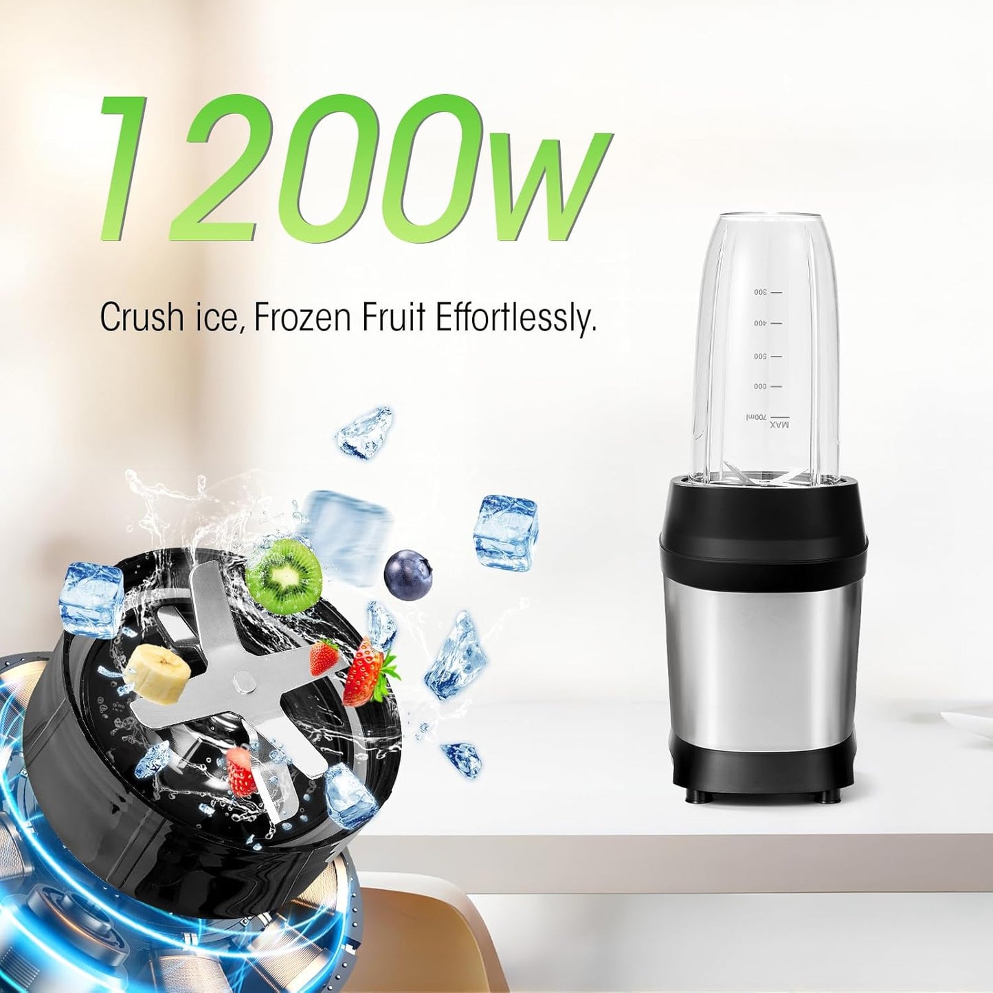 Nahida Blender for Smoothies, 1200W Smoothie Blender for Ice Crushing, Blenders with (2) 6-Fin Blades, Personal Blenders for Kitchen with 23oz, 32oz, 37oz Easy Go Cups for Juices, Silver