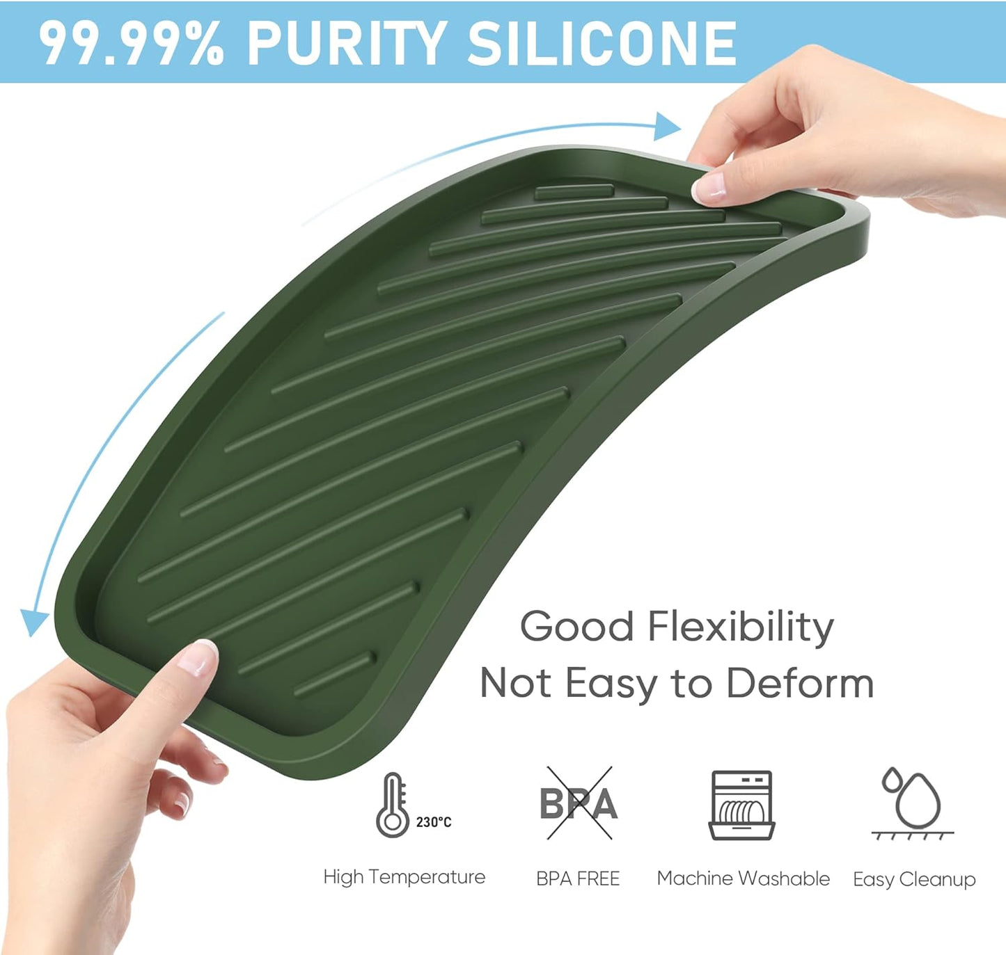 EG-SIPRO Silicone Sponge Holder, Large 10" Kitchen Sink Organizer Tray with Soap & Sponge Holder for Bathroom Counter & Dish Soap