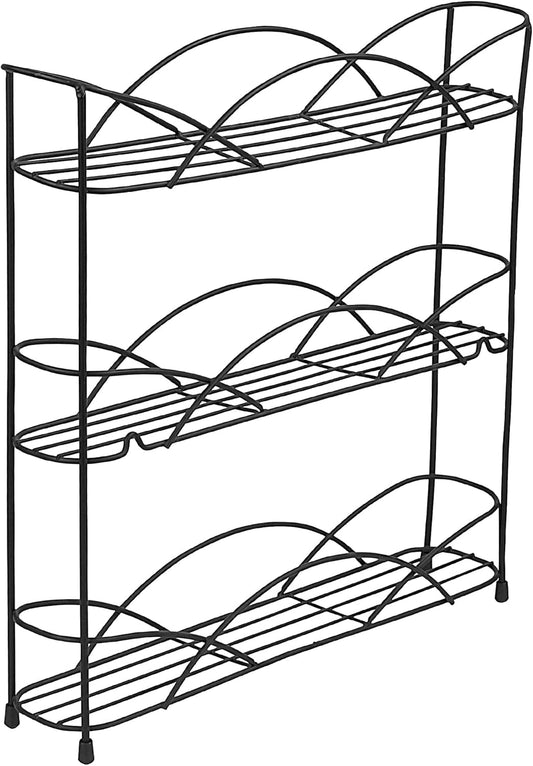 Spectrum Diversified 3-Tier Spice Rack Shelf Organizer for Kitchen Countertop, Pantry, Bathroom, or Closet with Optional Wall Mount, Black