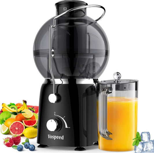 Juicer Maker,Vospeed Juicer Machines,750W juicer machines vegetable and fruit,With 3.5-Inch Wide-Mouth Feed Chute,Juice Extraction at Constant Temperature,With 1.2L Cup, BPA-Free,Easy to Clean (Black)
