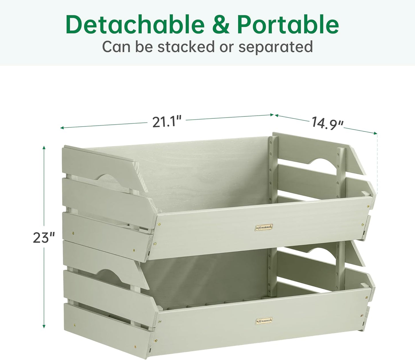 HABAU Wood Potato Onion Storage Bins - Wooden Stackable Produce Basket - Fruit Vegetable Storage for Kitchen Pantry Organization, Set 2 Pieces