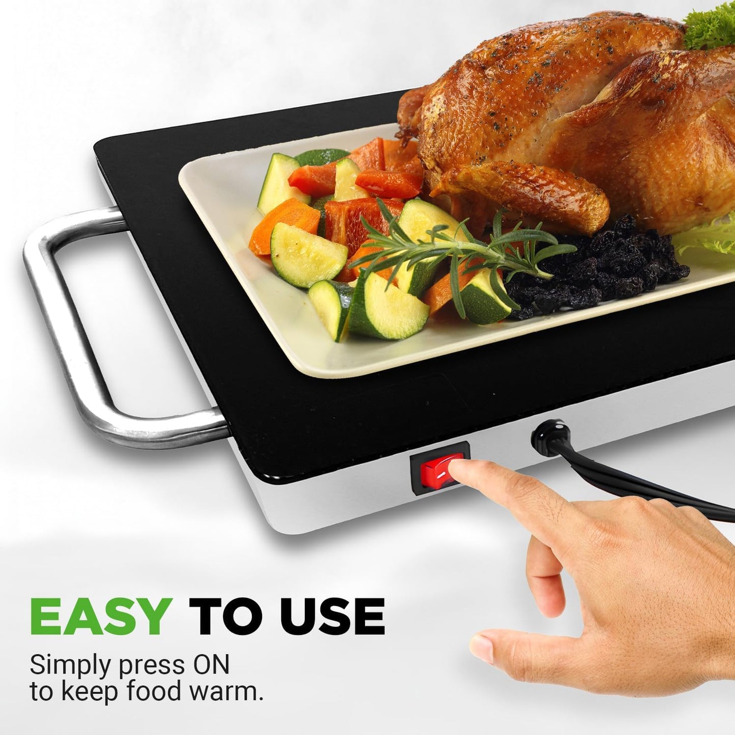 Nutrichef Electric Hot Plate Tray Dish Warmer with Black Glass Top | Ideal for Home, Buffet, Parties, Kitchen & Dinners | Portable & Perfect for Tables or Countertops | 14.5'' L x 8.6'' W