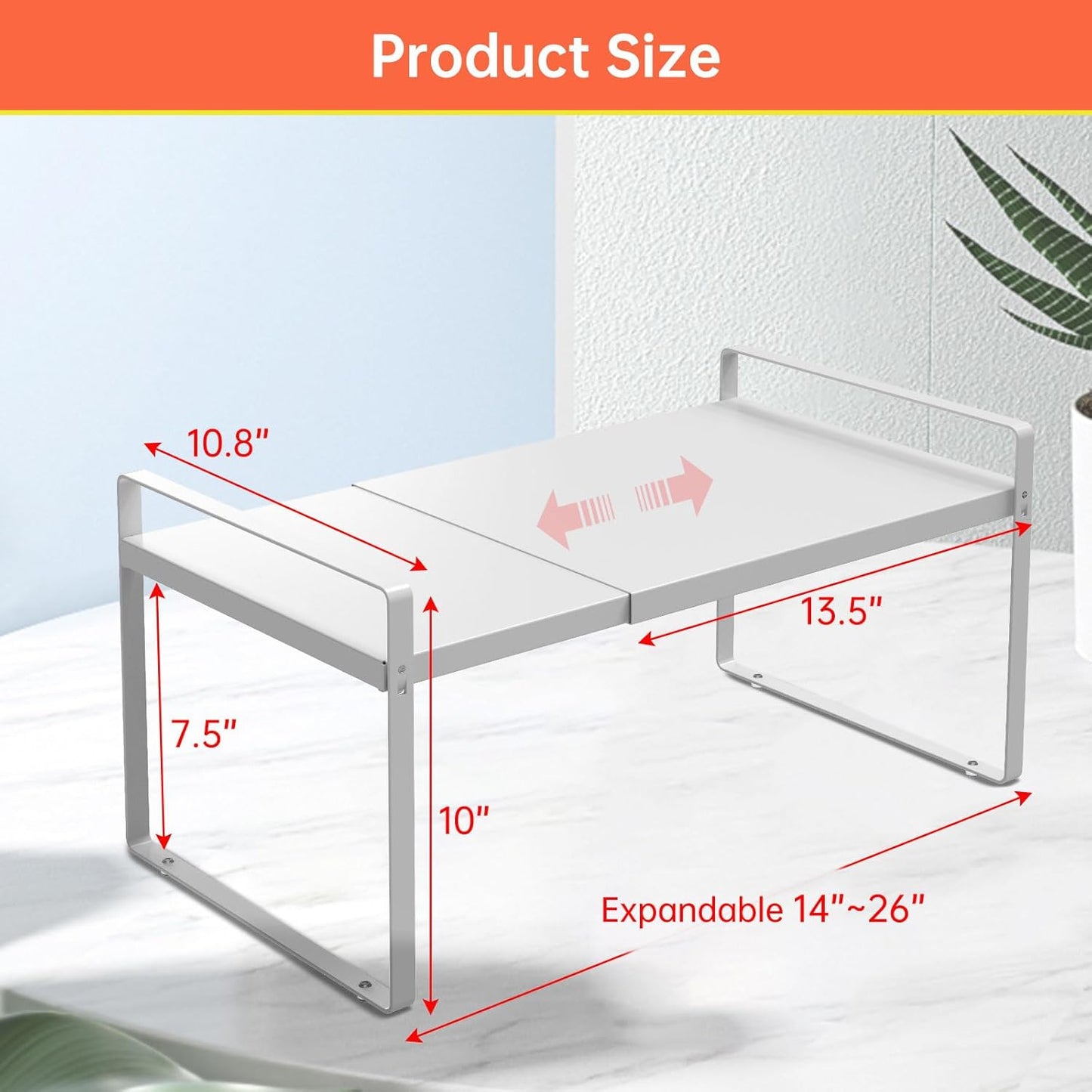 Cabinet Shelves Organizer for Kitchen 11", Expandable Shelf with Adjustable Length, Metal Countertop Organizer, Fits Pantry, Over the Sink, Spices, Microwave & Dishes Storage, White (2 Pack)