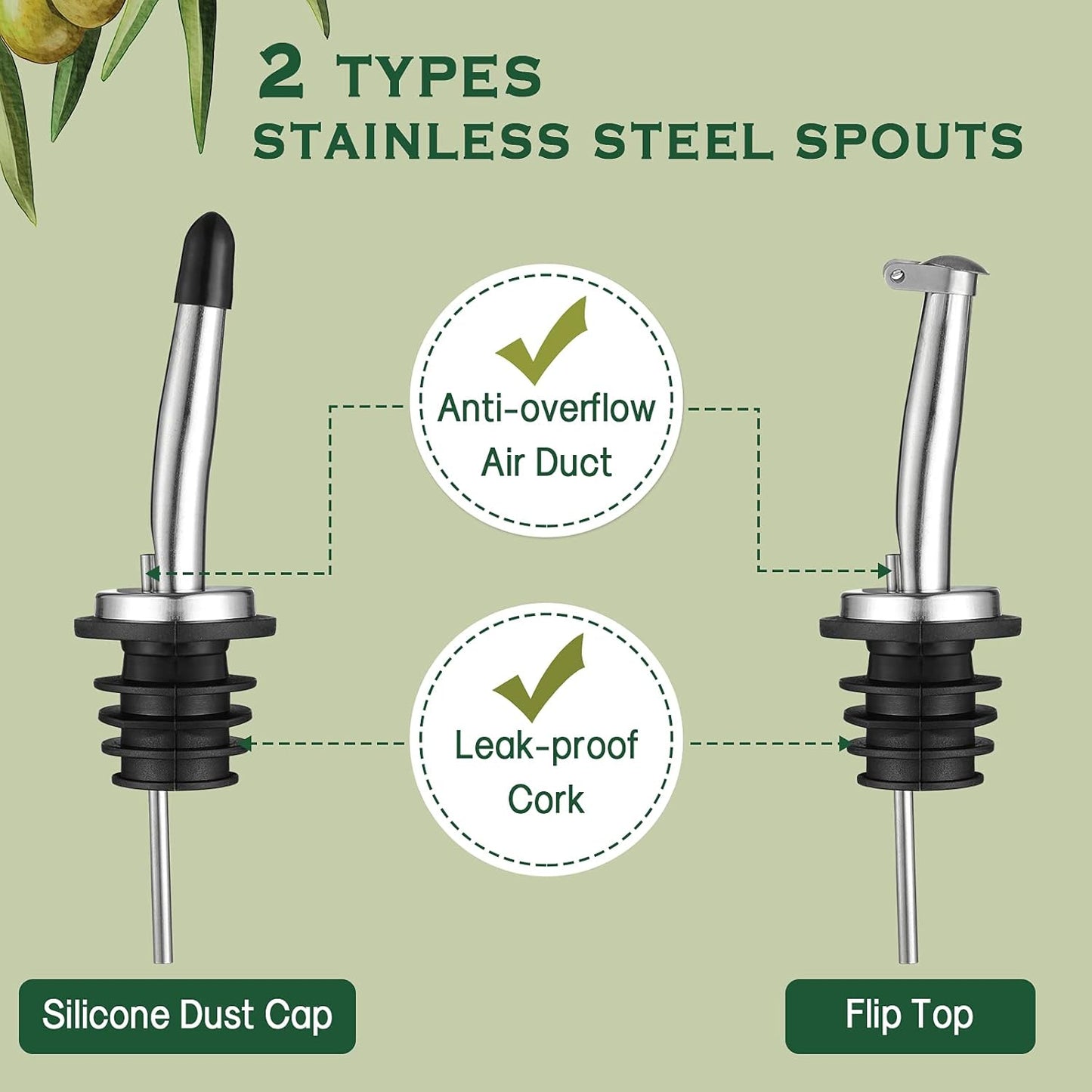 AOZITA 17oz Glass Olive Oil Dispenser Bottle - 500ml Clear -Oil & Vinegar Cruet with Pourers and Funnel - Olive Oil Carafe Decanter for Kitchen