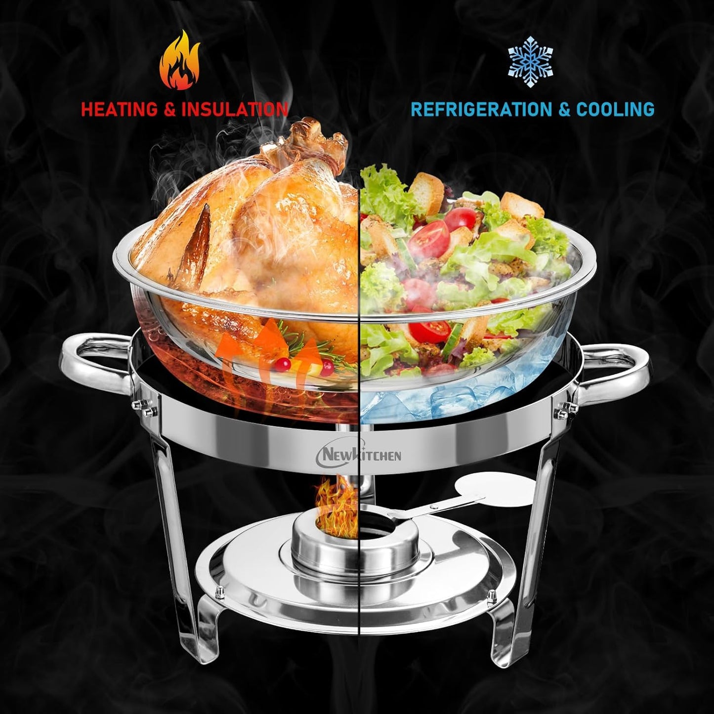 Chafing Dishes for Buffet 4 Pack, 5 QT Round Chafing Dishes for Buffet [Transparent Glass Cover] Stainless Steel Chafing Dish Buffet Set for Any Party