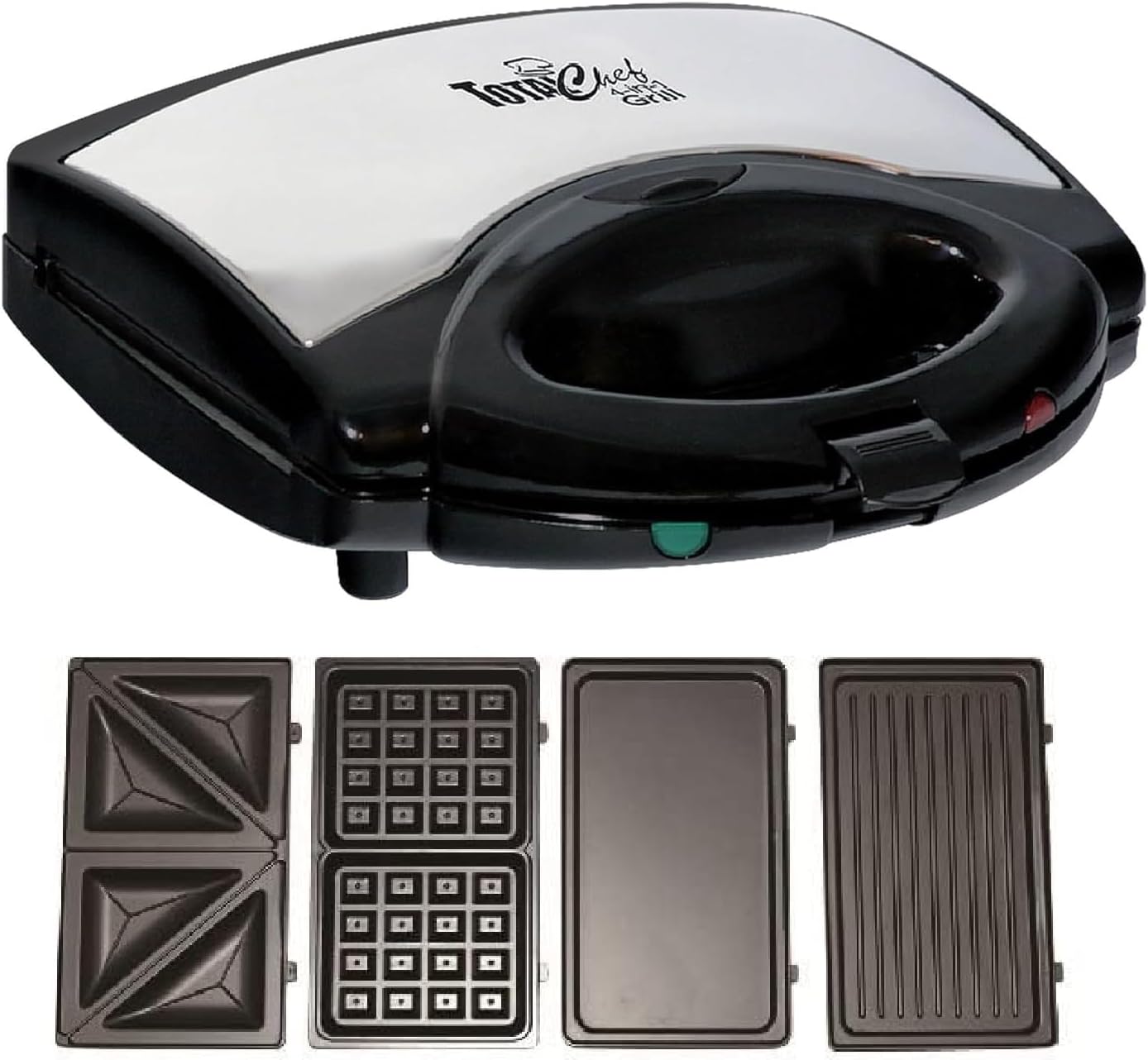 Total Chef 4 in1 Grill Waffle Maker - Sandwich, Panini Press Machine, Electric, Mini Belgium Waflera, Non-Stick Removable Plates, Easy To Clean Countertop Cooking Kitchen Appliance For Breakfast