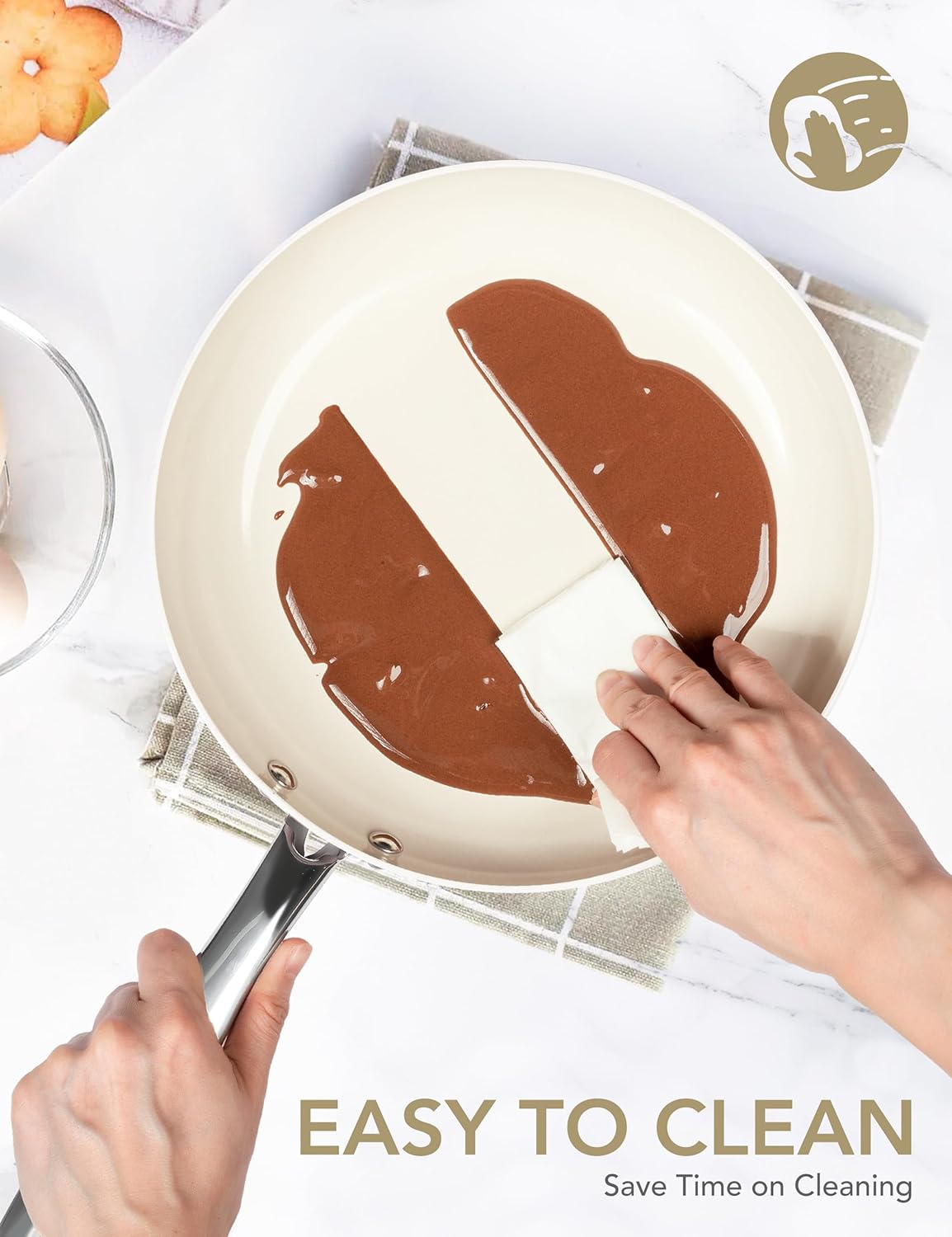 MICHELANGELO Small Frying Pan with Lid, 8 Inch Non Stick Fry Pan, Non Toxic Ceramic Skillet, Oven Safe, Induction Compatible, White