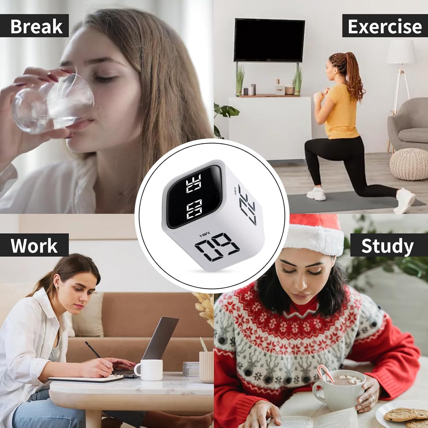 Productivity Timer Flip Gravity Sensor Cube Timer Countdown & Countup,Mute & Vibrate & Sound，5/10/30/60min & Custom Timing, Perfect for ADHD,Work,Learning,Kitchen Cooking