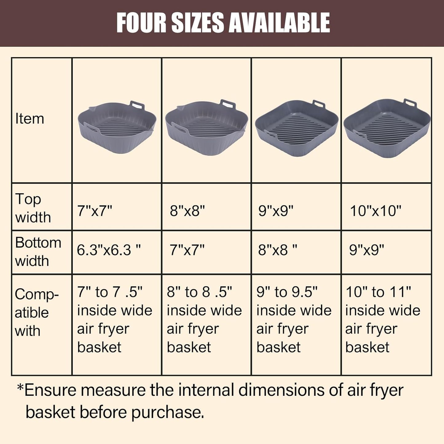 Silicone Liners Square for Air Fryer, 2 Pcs Non-stick Food-grade Reusable Basket Silicone Pot Baking Tray Airfryer Accessories, Top Size 9 inches, Bottom Size 8 inches