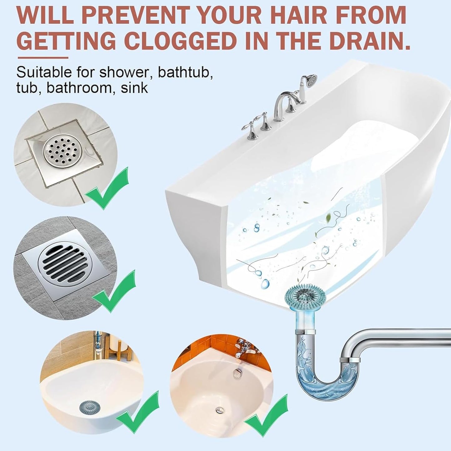 Gotega Bathroom Sink Drain Strainers, Hair Catcher Shower Drain Covers Protector, Flexible TPR Material, Multiple Colors for Bathroom Tub Shower and Sink Garbage Disposal Parts, Light-Colored 5 Pack