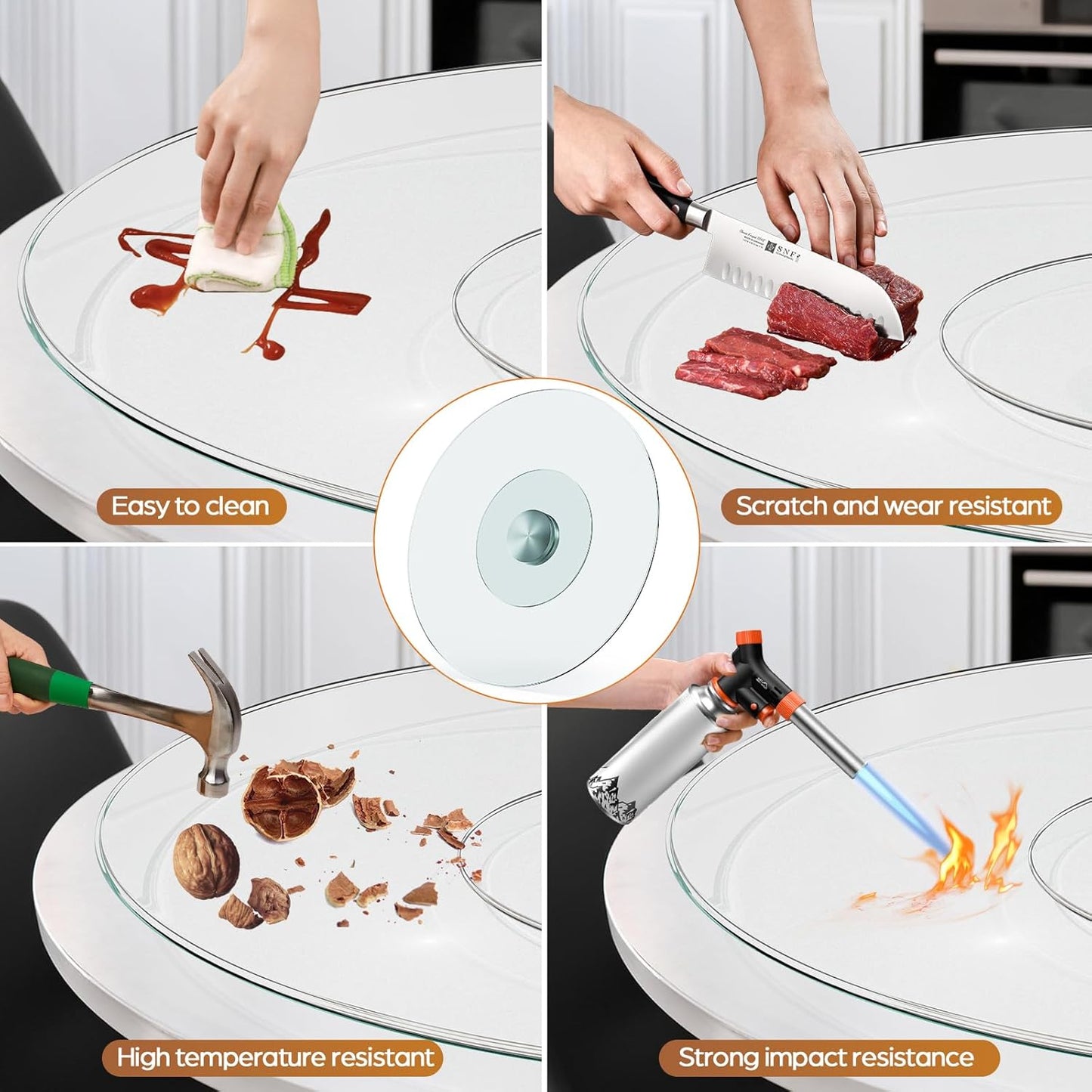 23" Glass Lazy Susan for Dining Table - Tempered Glass Round Clear Tabletop Large Rotating Tray, Silent & Smooth Spin (23inch/60cm)