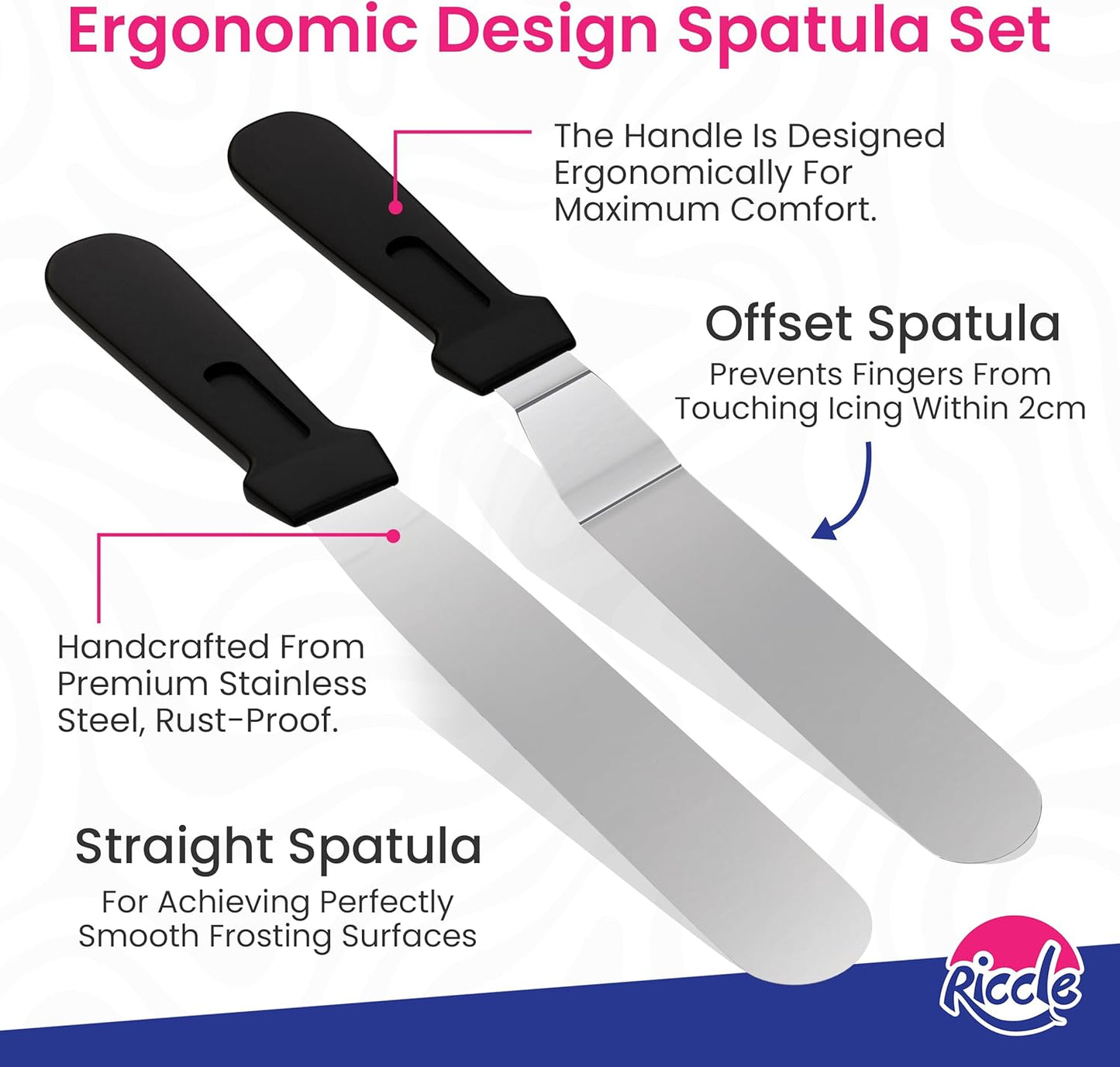 Riccle 94 pcs Cake Decorating Kit with Cake Turntable - Includes 50pcs 16 Inch Disposable + 2 Reusable Piping Bags and Tips Set, 24 Icing Piping Tips, 2 Spatulas, 3 Icing Comb Scraper, 6 Cake Liners