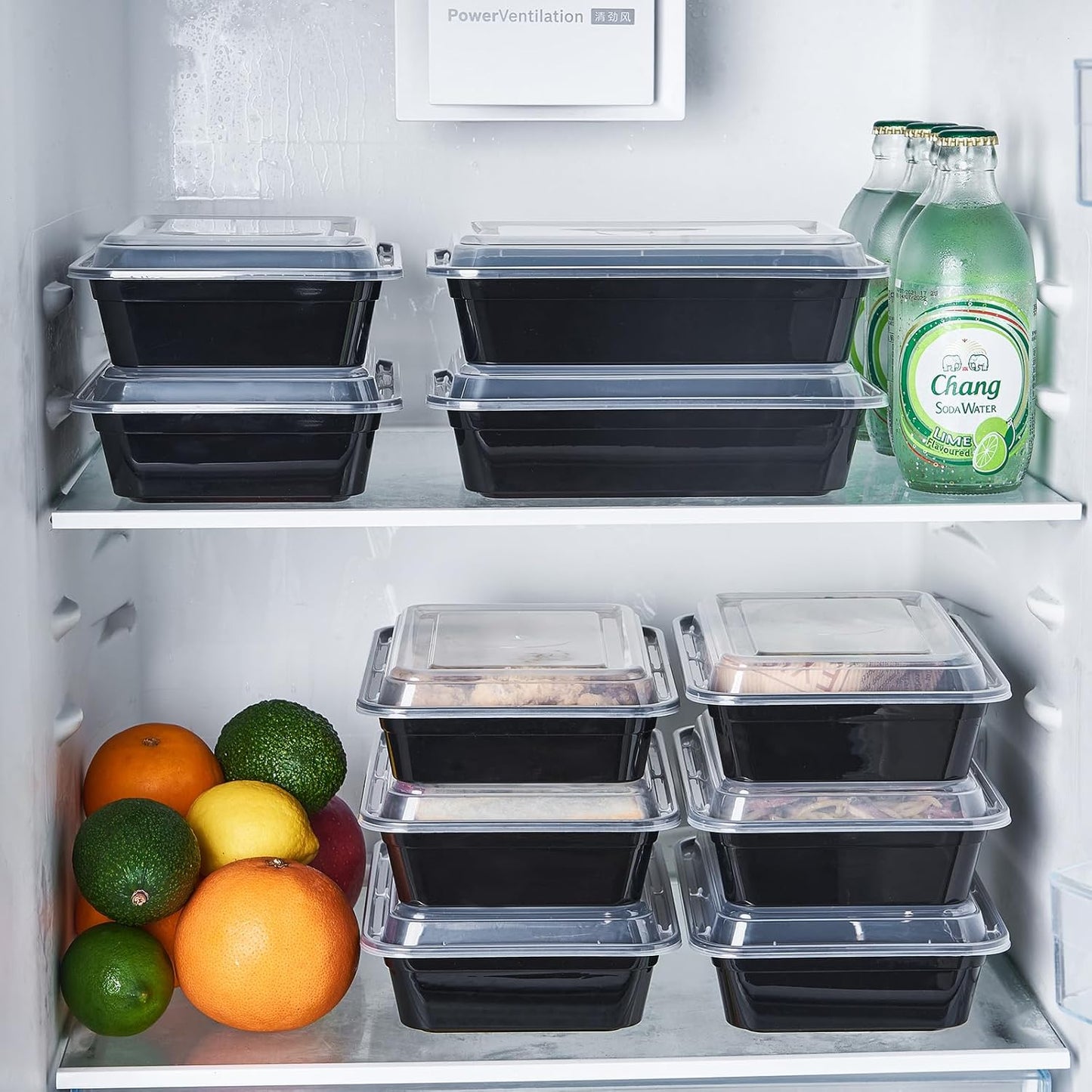 32 oz 50Pack Plastic Meal Prep Food Storage Containers with Lids Reusable 1 Compartment To Go Lunch Box Black Extra Large &Thick Microwave Freezer Safe BPA Free Stackable (Formerly FULING)