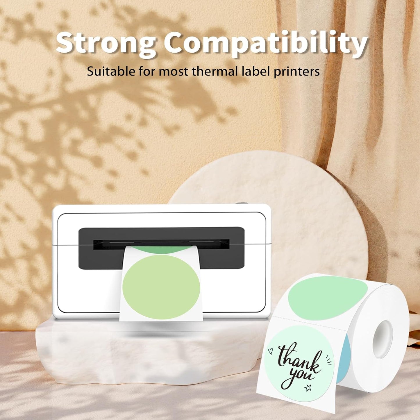 Thermal Label,2 Inch Green Gradient Round Thermal Printer Stickers,Self-Adhesive Round Direct Thermal Labels,Thermal Stickers for DIY Logo Design,Name Tag (500 Labels/1 Roll)