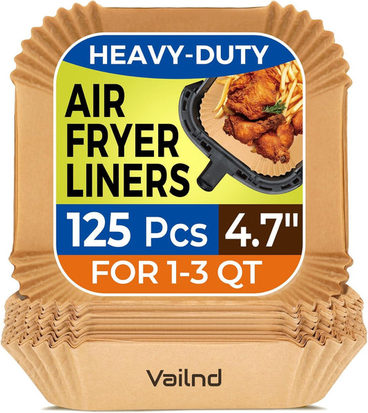 Small Air Fryer Liners Disposable, 2 QT Parchment Paper for COSORI 2.1 Qt Air Fryer, 125PCS 4.7 Inch Square Baking Paper Sheets for Mini Airfryer Basket