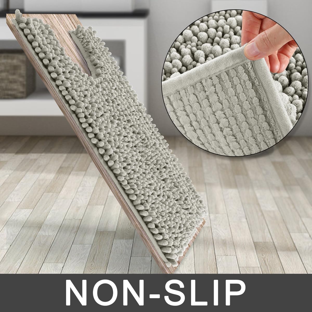 Yimobra Toilet Rug U Shaped Washable 24x20 Inch - Ultra Soft Absorbent Chenille Bath Rugs for Toilet, Quick Dry & Machine Washable, Non Slip Contour Bathroom Mat, Sand