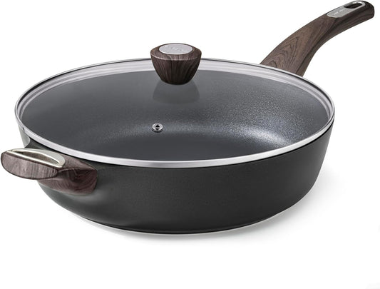 SENSARTE Nonstick Frying Pan Skillet with Lid, 10.5 Inch Deep Frying Pan, 3.8 Qt Non Stick Saute Pan with Cover, Induction Pan, Healthy Non Toxic Cooking Pan with Helper Handle, PFOA PFOS Free