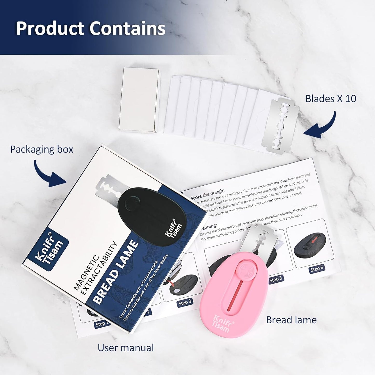 Extractable & Magnetic Bread Lame Dough Scoring Tool, Professional Sourdough Scoring Tool for Sourdough Bread Baking & Bread Making Tools 10 Razor Blades- Pink