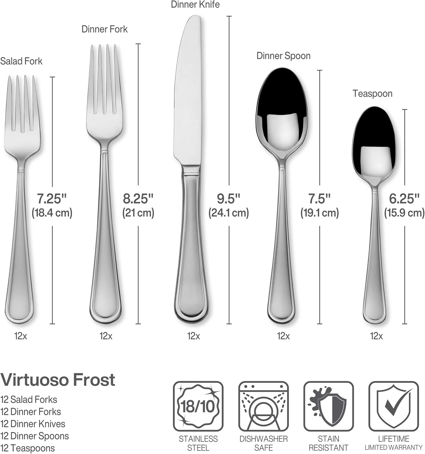 Mikasa, Virtuoso Frost Flatware Service for 12, 65 Piece Set, 18/10 Stainless Steel, Silverware Set with Serving Utensils