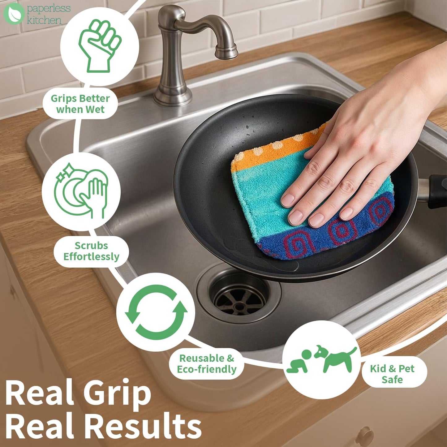 Kitchen Dish Scrubbers | Soft Scrub for Dishes | Non-Scratch Cleaning Pads for Kitchen | Made from Cotton Fiber | Safe on All Surfaces | Long-Lasting & Easy to Clean | Pack of 4