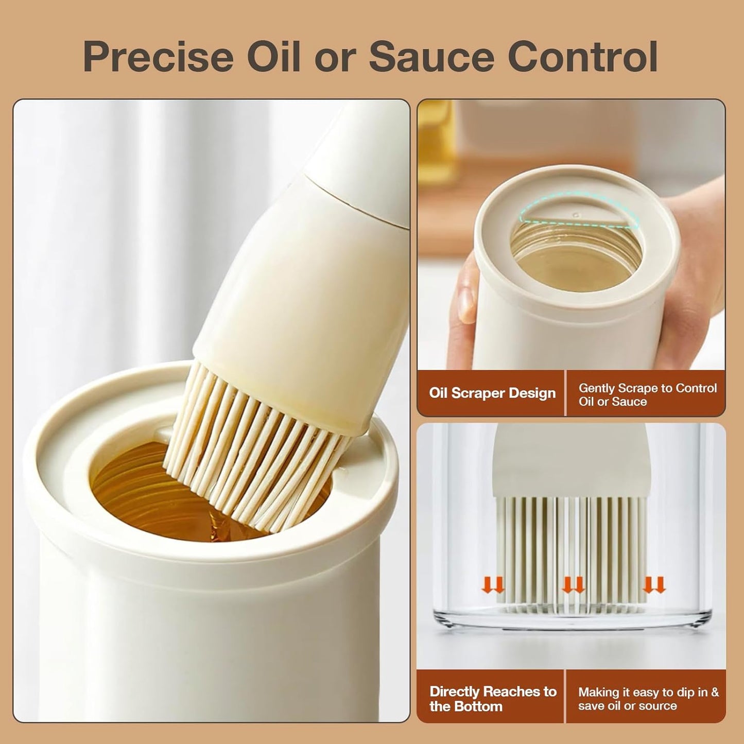 YARRAMATE 2pcs 300ml / 10oz Oil Dispenser with Brush - Glass Oil Dispenser for Kitchen with Silicone Heat Resistant Brush - Cooking Brush for Oil and Sauce Cooking BBQ Grill Frying - Black&White