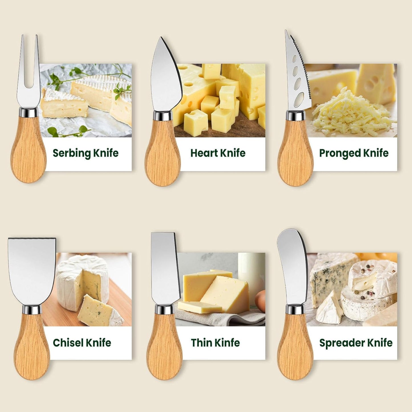 42 pcs Charcuterie Boards Accessories Cheese Knife Set with Wooden Handle, Charcuterie Utensils Gift with Butter Spreader, Forks, Spoons, Tongs, Honey Dipper and Tags for Party, Wedding