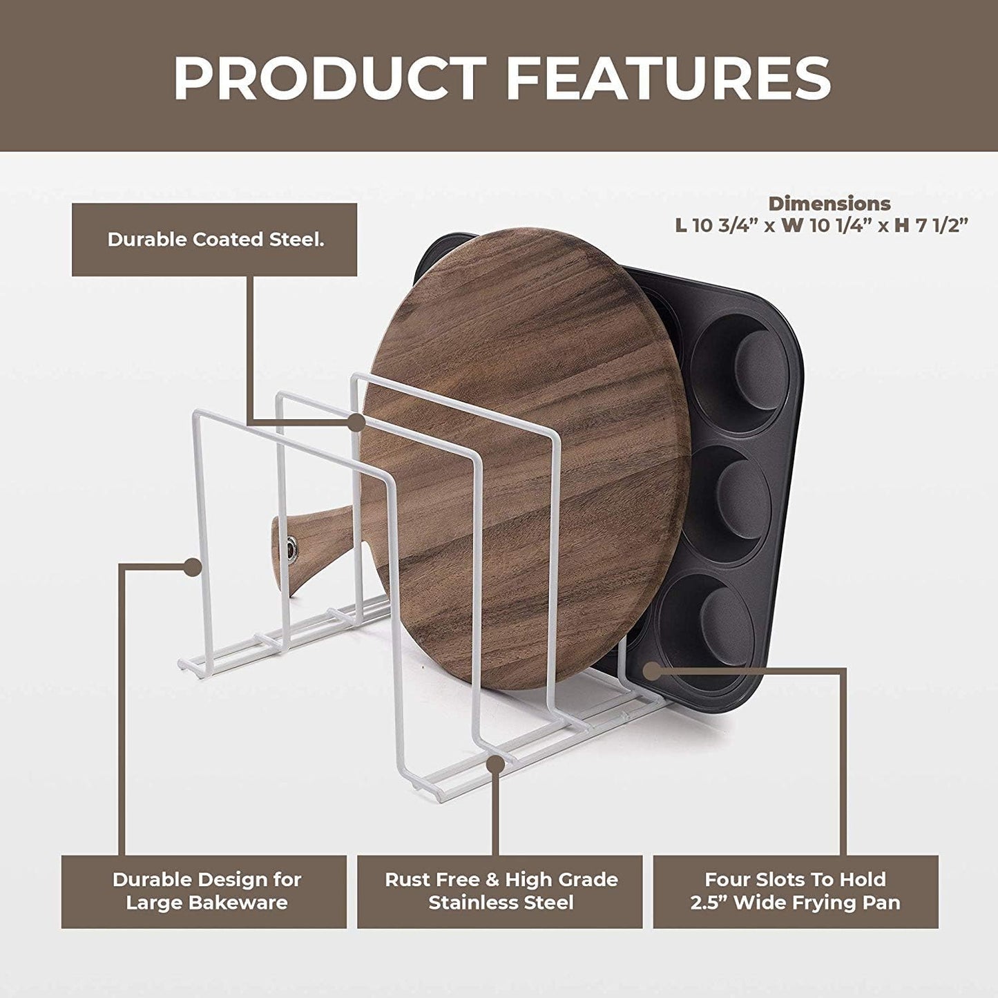 Stock Your Home White (2 Pack) Steel Baking Pan Organizer Rack for Cabinet or Counter, Holder for Kitchen Cutting Boards, Pot Lids, or Cookie Sheets - Rust Proof Wire, Drying Storage