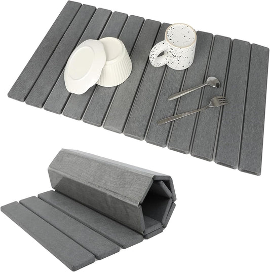 Stone Drying Mat for Kitchen Counter, Stone Dish Drying Mat Foldable, Super Absorbent Diatomaceous Earth Quick-drying Draining Mat for any Kitchen Countertop (Dark Gray B, 23.6”x15.4”)