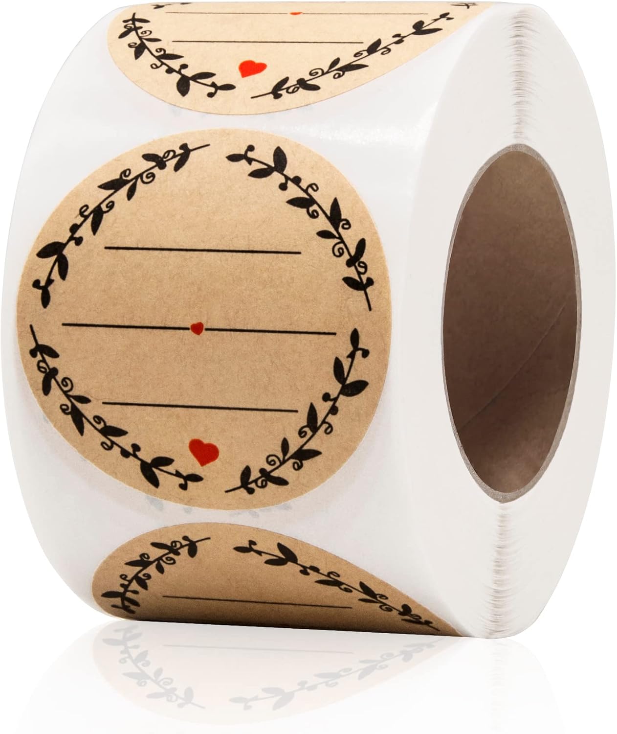 500pcs 2" Label Stickers for Jars and Lids, Wreath Design with 3 Lines for Writing, Kraft Sticker Labels Pantry Labels, Mason Jar Labels Canning Labels Bottle Labels