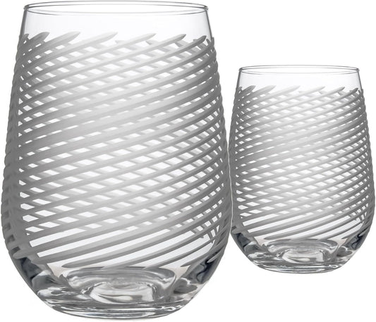 Rolf Glass Cyclone Stemless Wine Tumbler | 17 Ounce Set of 2 | Proudly Made in the USA | Large Engraved Wine Glasses | Lead-Free Glass
