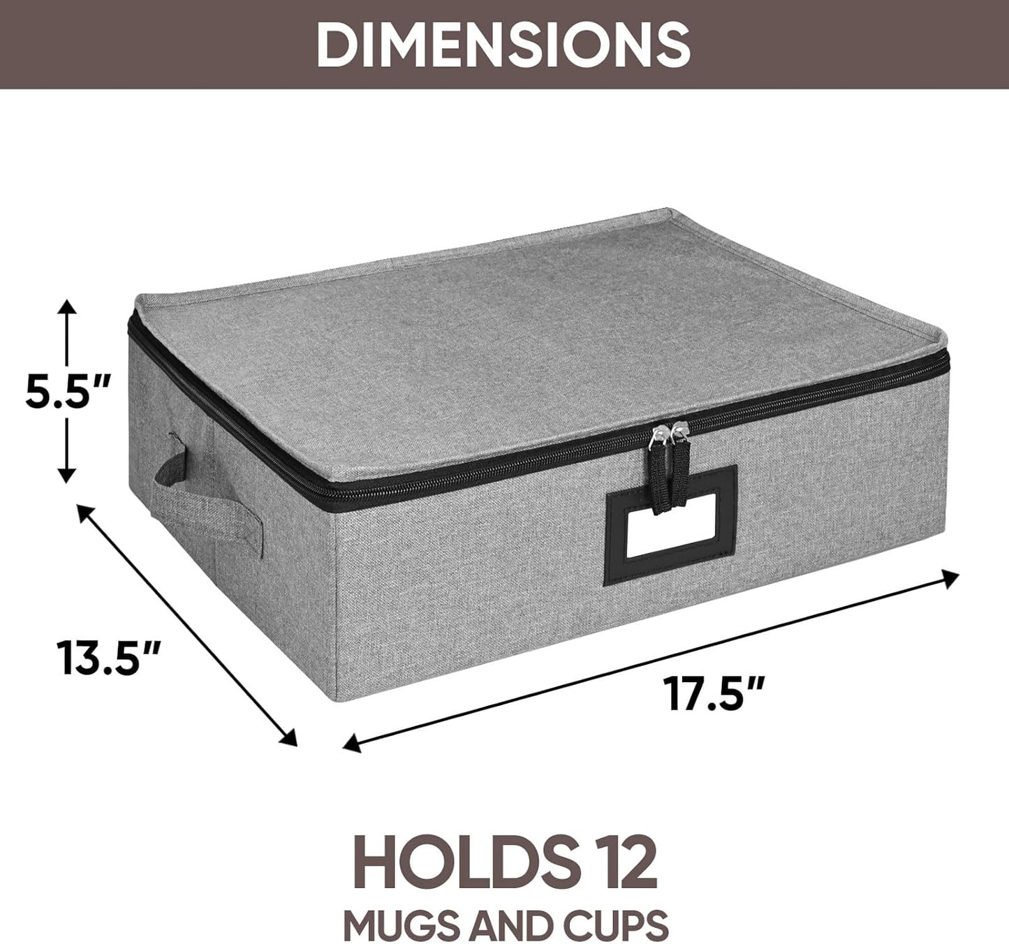 BALEINE China Storage Containers, Sturdy Quilted Wine Glass Storage, Plate Organizer with Carry Handles, Moving Boxes for Dishes, Cups, Mugs and Stemware (Mug, Hard Shell Grey)